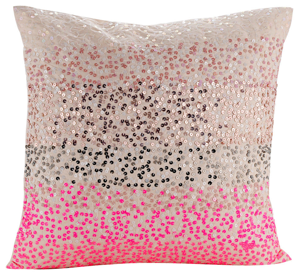 Pink Throw Pillow Covers 16"x16" Silk, The Faraway Land