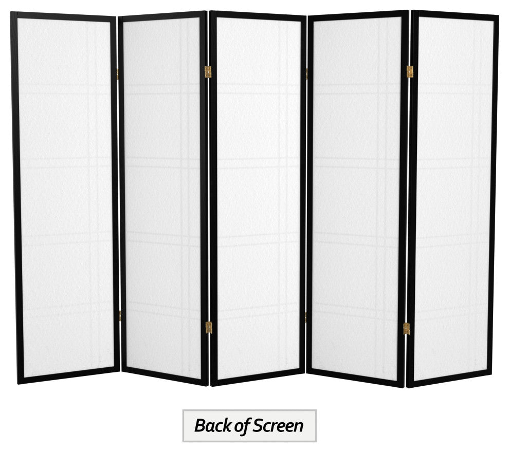 5' Tall Double Cross Shoji Screen, Black, 5 Panels