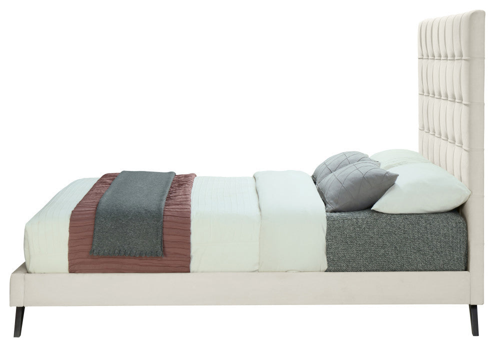 Elly Velvet Upholstered Bed, Cream, King