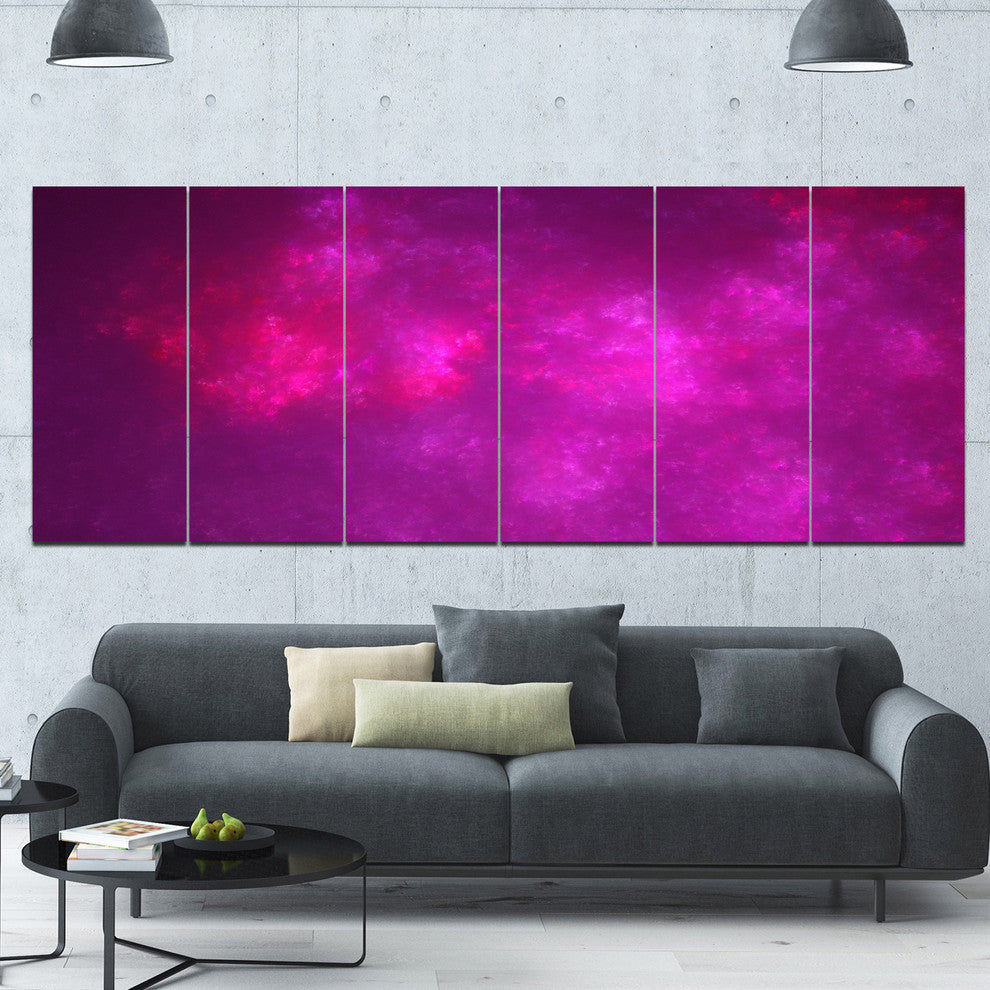 Bright Pink Starry Fractal Sky, Abstract Canvas Art Print, 70"x28", 6 Panels