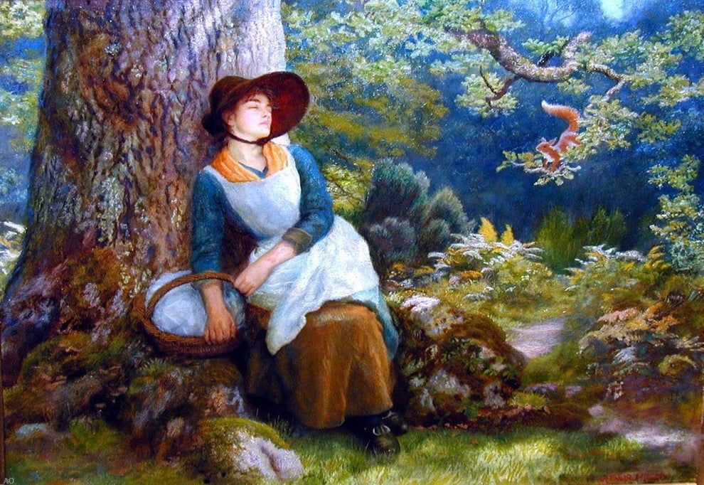 Arthur Hughes A Woman Asleep in the Woods, 18"x27" Wall Decal
