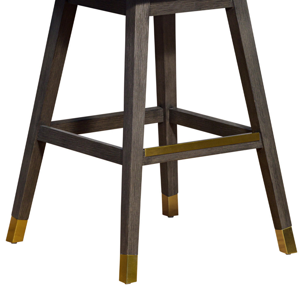 Amalie Swivel Bar Stool in Grey Oak Wood Finish with Grey Boucle Fabric