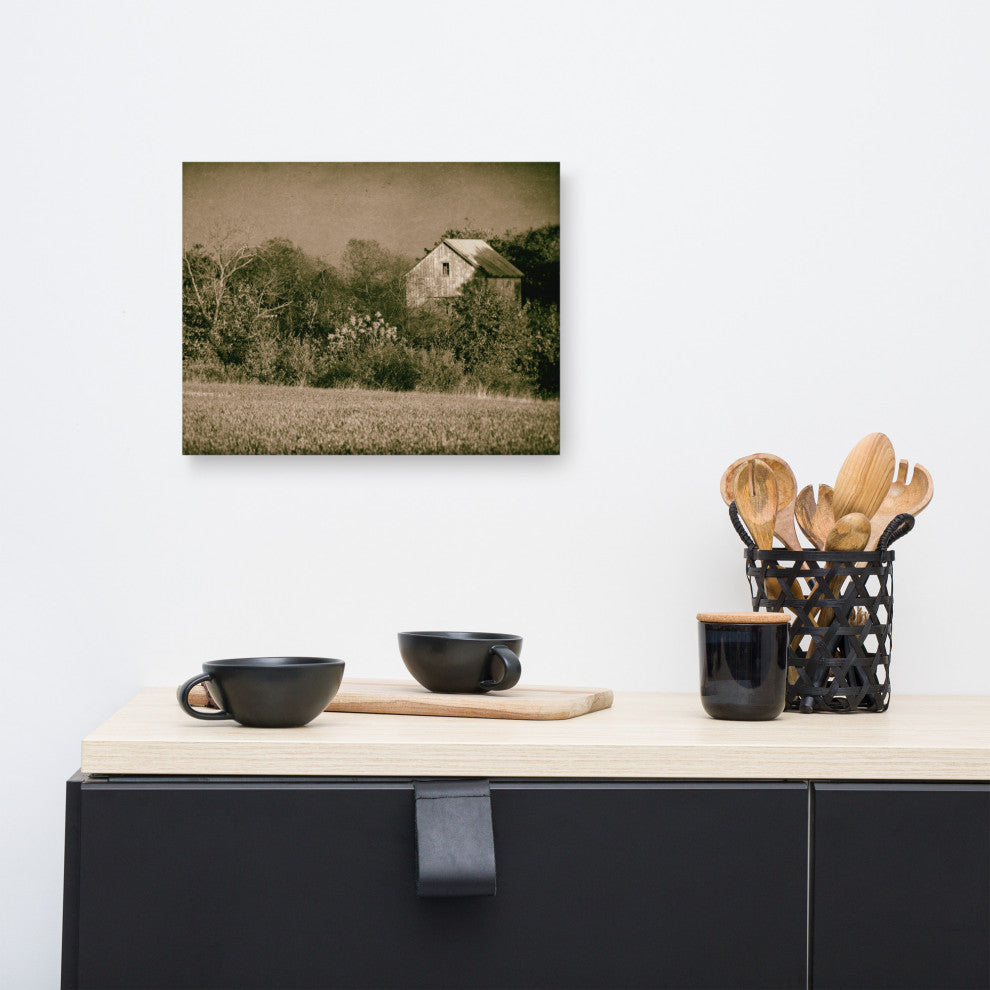 Farmhouse Wall Art: Abandoned Barn Trees Vintage Canvas Print, 12" X 16"