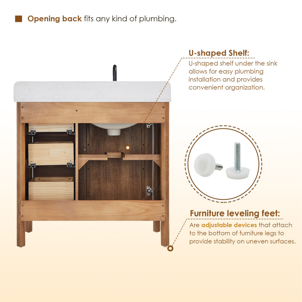 Velora Bathroom Vanity, Mango Brown, 36", With Mirror