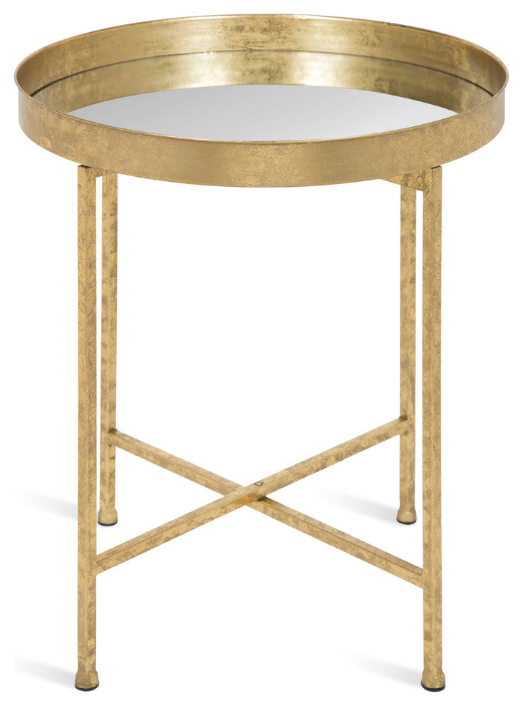 Celia Round Metal Side Table, Gold Mirror