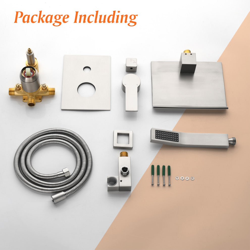 Wellfor Shower Faucet Set, Waterfall Tub Spout and Hand Shower, Brushed Nickel