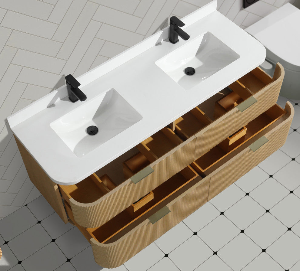 Ari Kitchen and Bath Chantal 60" Floating Bathroom Vanity Oak