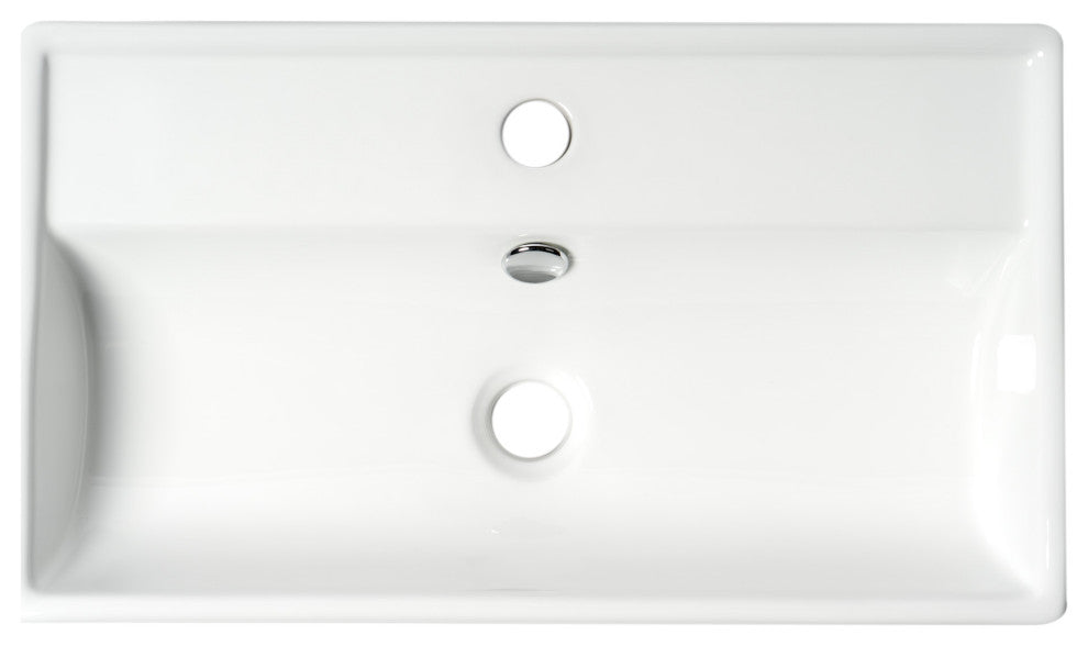 White 22" Rectangular Wall Mounted Ceramic Sink With Faucet Hole