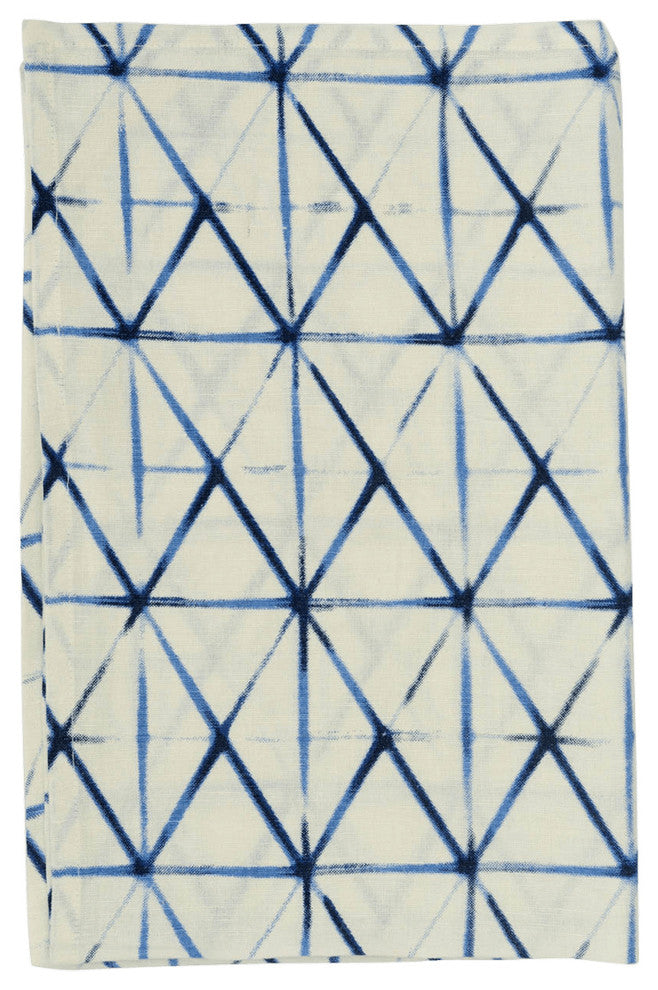 Shibori Tea Towel, Set of 4, 20"x30", Clamp Indigo Natural