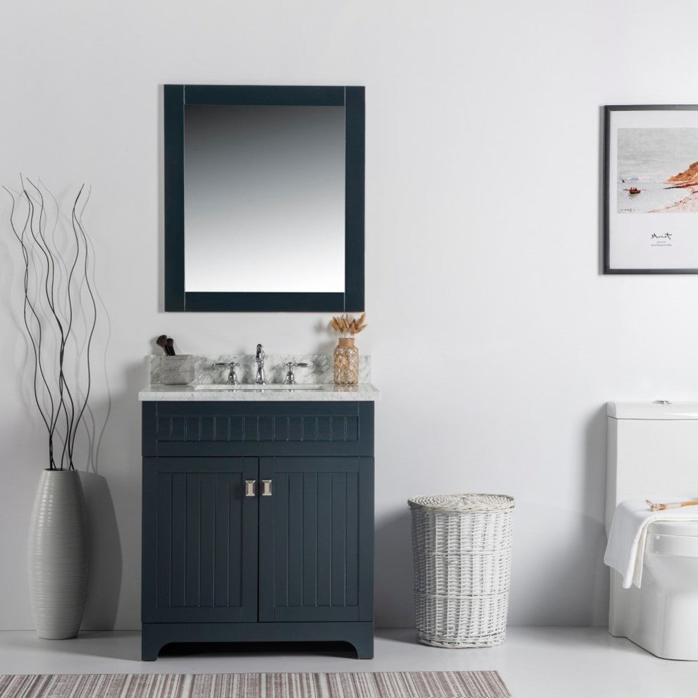 31" Single Vanity, Dark Gray, White Marble Top