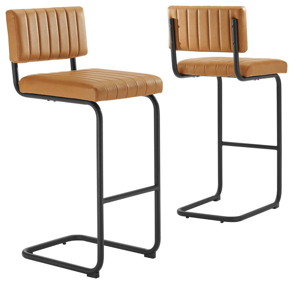 Parity Vegan Leather Bar Stools, Set of 2, Black Tan