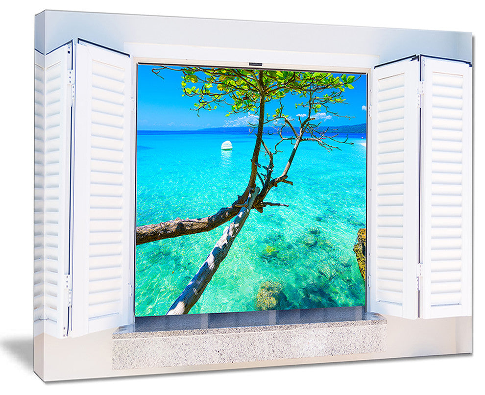 "Open Window To Gorgeous Seashore" Modern Seascape Wall Art, 40"x30"