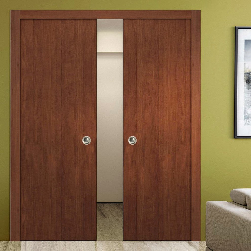 Sliding Double Pocket Closet Doors 64 x 80 | Planum 0010 Walnut Modena