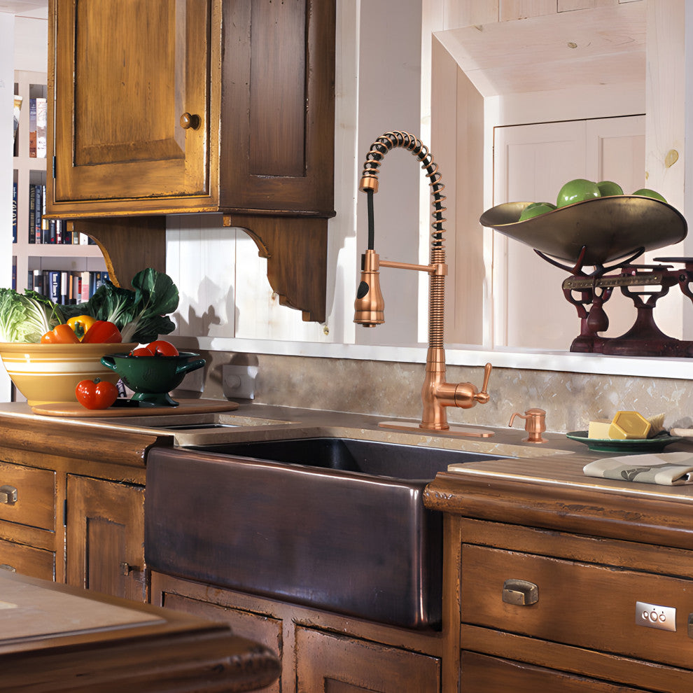 Copper Pre-Rinse Spring Kitchen Faucet with Pull Down Sprayer, Copper