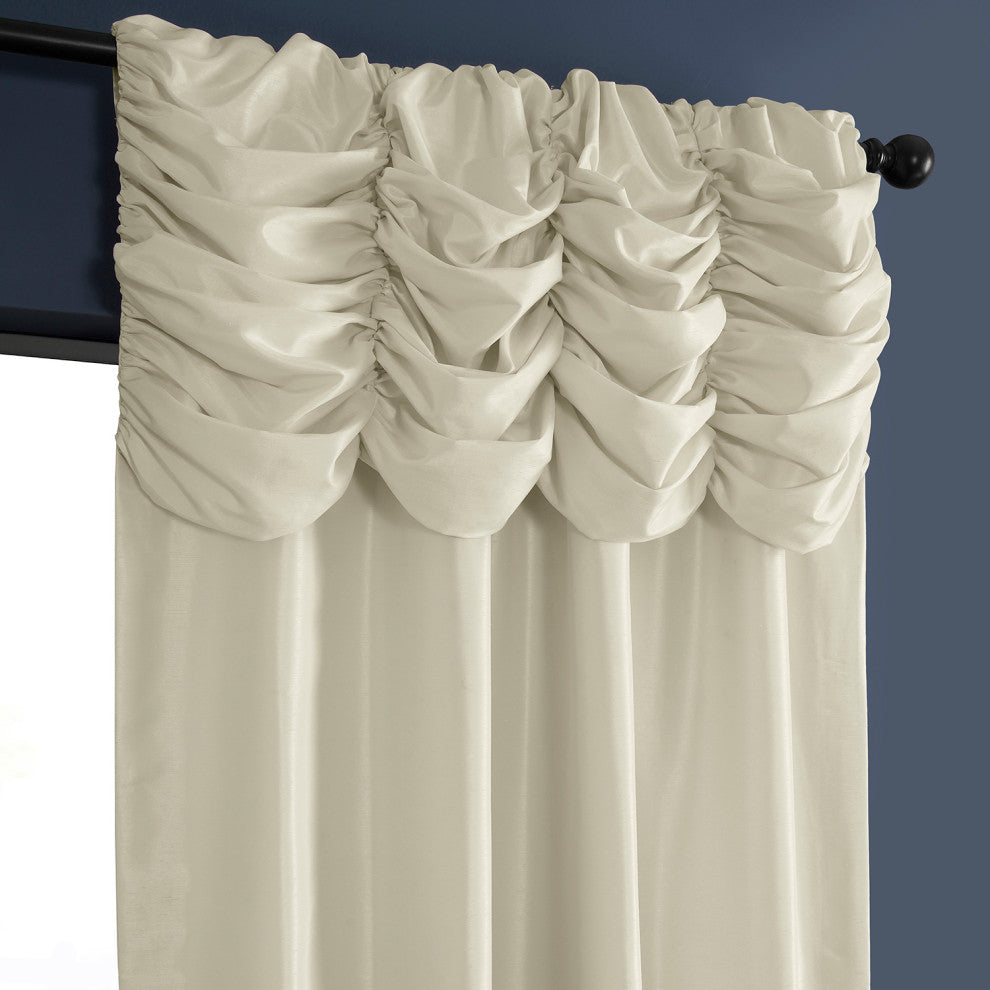 Ruched Vintage Faux Dupioni Silk Curtain Single Panel, Off White, 50" X 96"