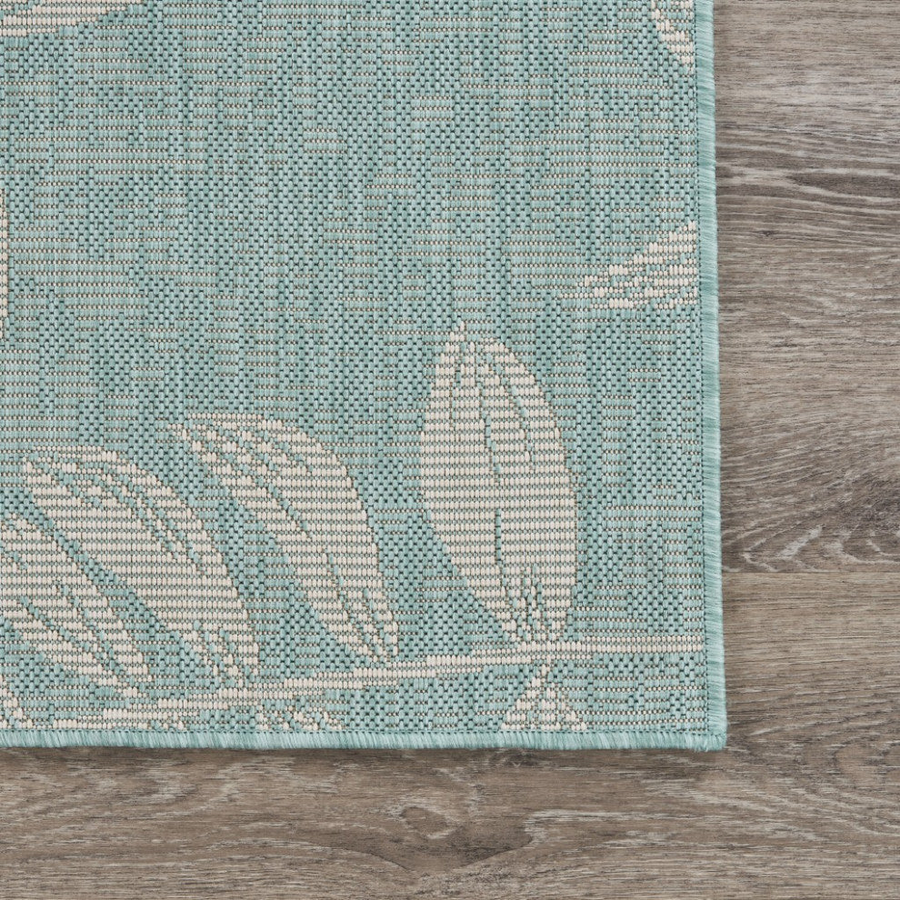 5" x 7" Teal and Ash Sprigs Indoor Outdoor Area Rug