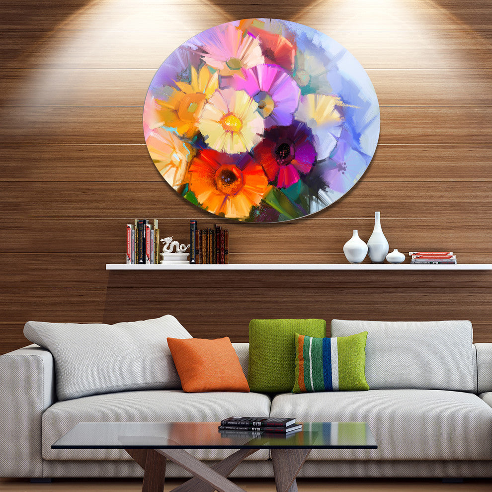 Colored Gerbera Flowers Bouquet, Floral Disc Metal Wall Art, 23"