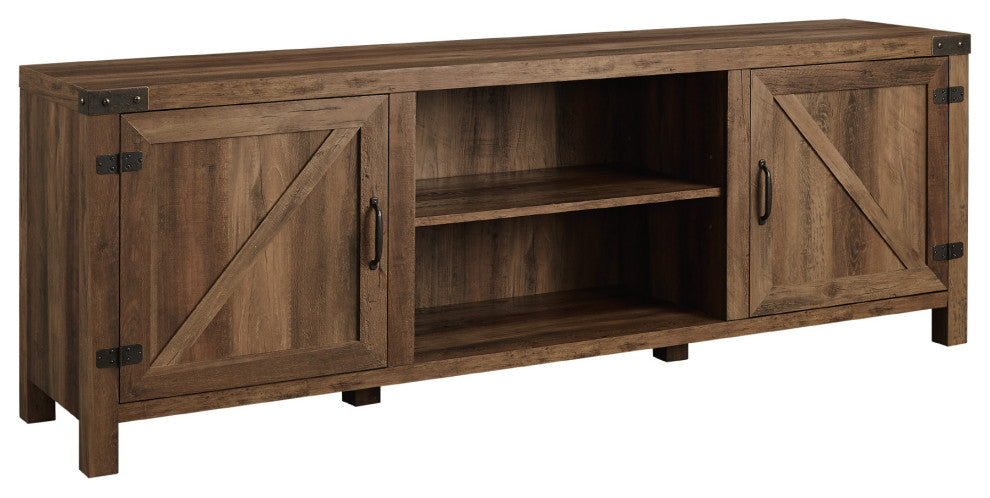 70" Farmhouse TV Stand with Barn Doors, Rustic Oak