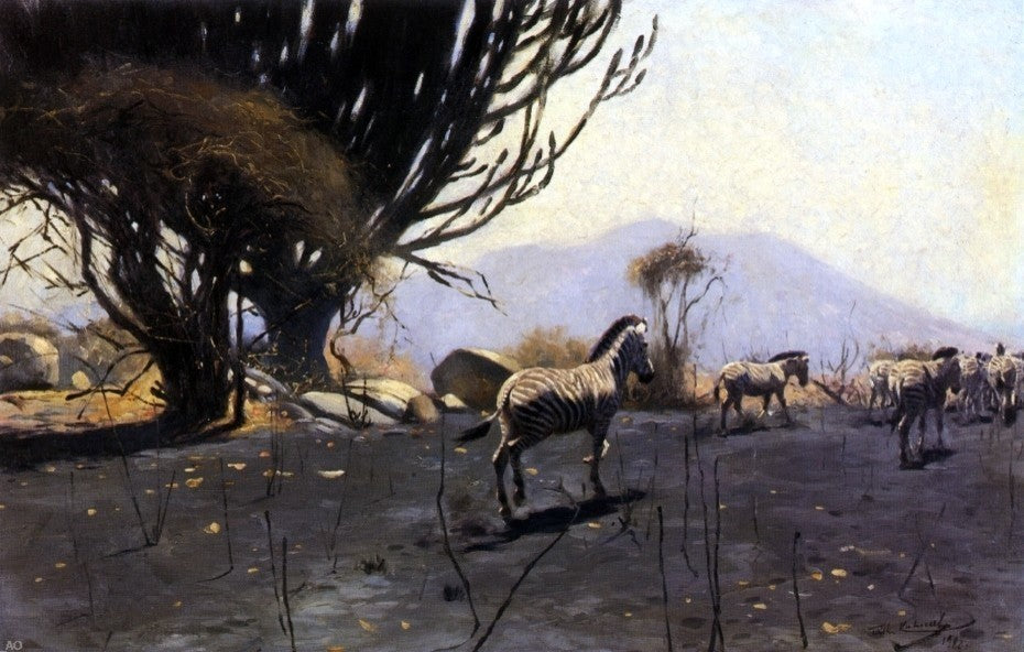 Wilhelm Kuhnert A Herd of Zebras, 18"x27" Wall Decal
