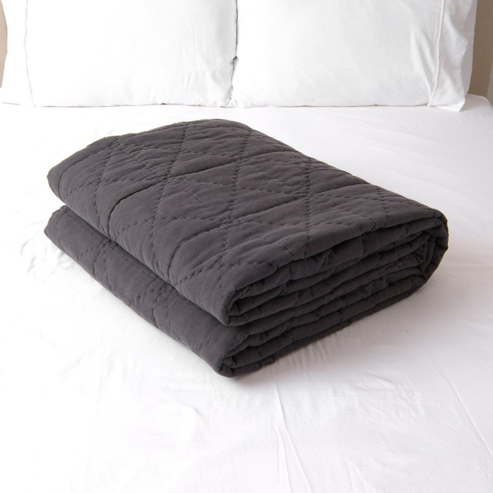 Linen and Cotton Square Quilt, Grey, Twin