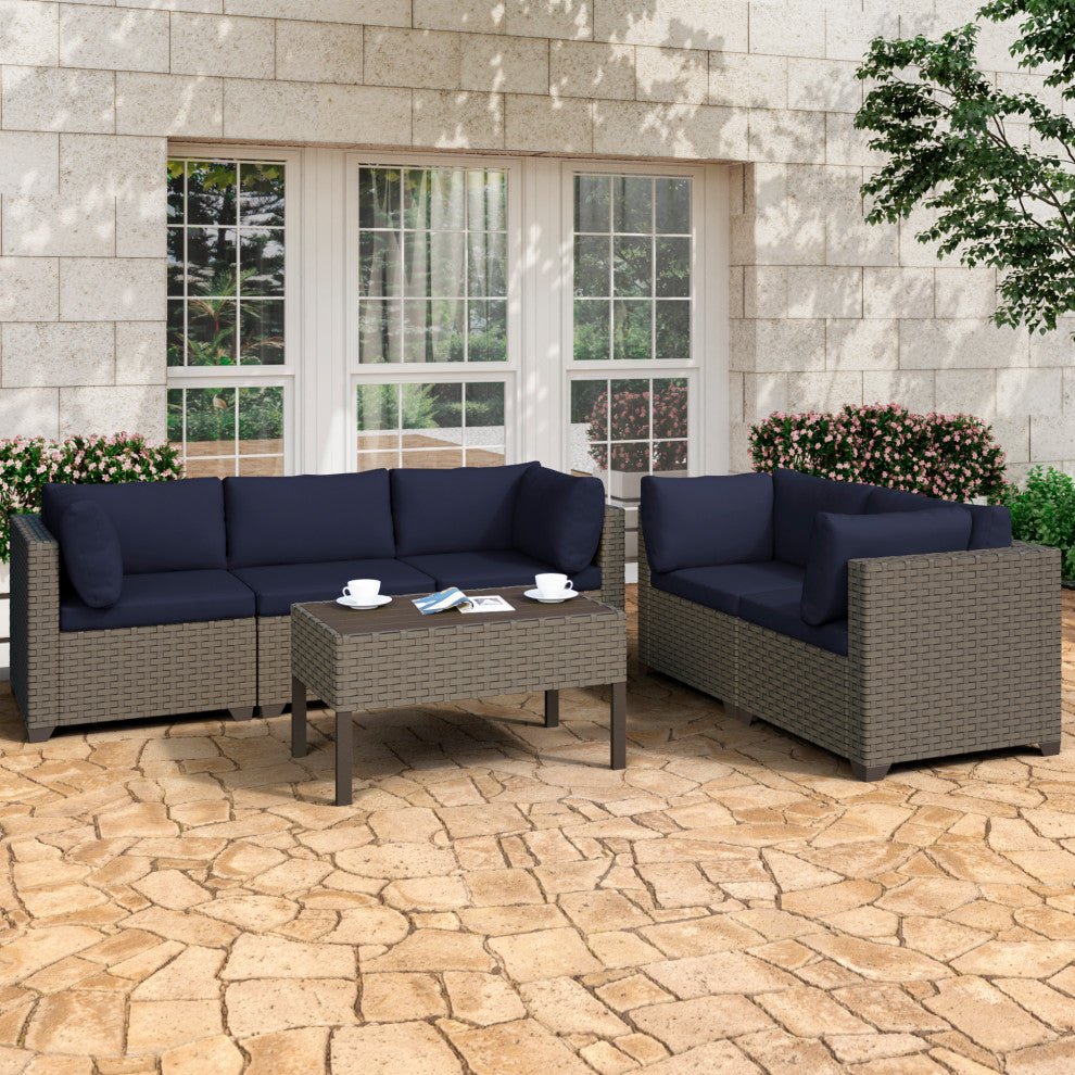 Keys 6-Piece Outdoor Conversation Set with Loveseat, Sofa, and Coffee Table, Cobalt