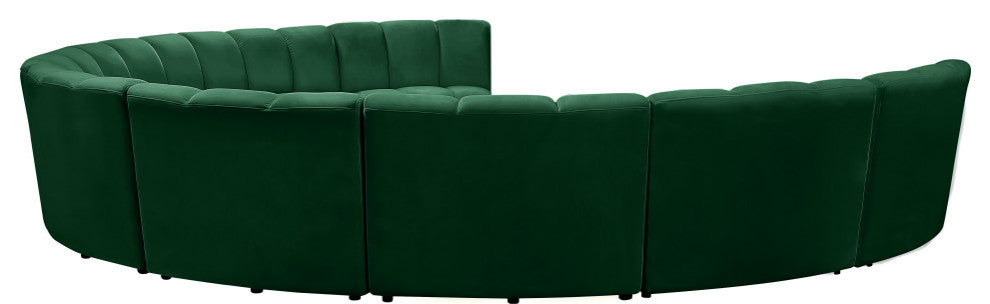 Infinity Channel Tufted Velvet Modular Chair, Green, 9 Piece