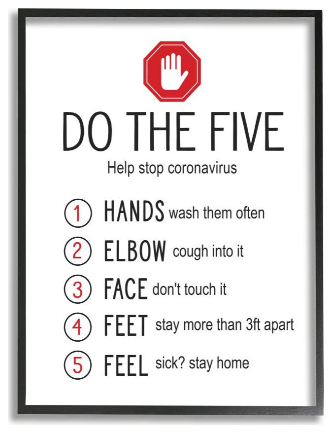 Five Cleanliness Steps Coronavirus Sick Safety Sign,1pc, each 24 x 30