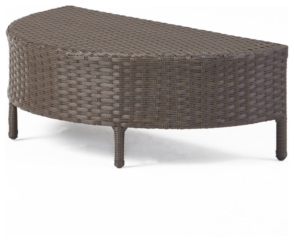 Harper Outdoor Wicker Half-Round Coffee Table, Dark Brown
