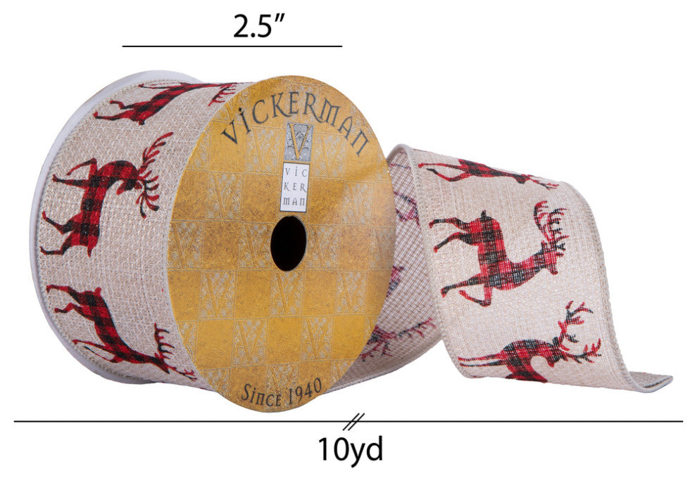 Vickerman Q202750 Yard Red And Black Plaid Buck Pattern Christmas Ribbon