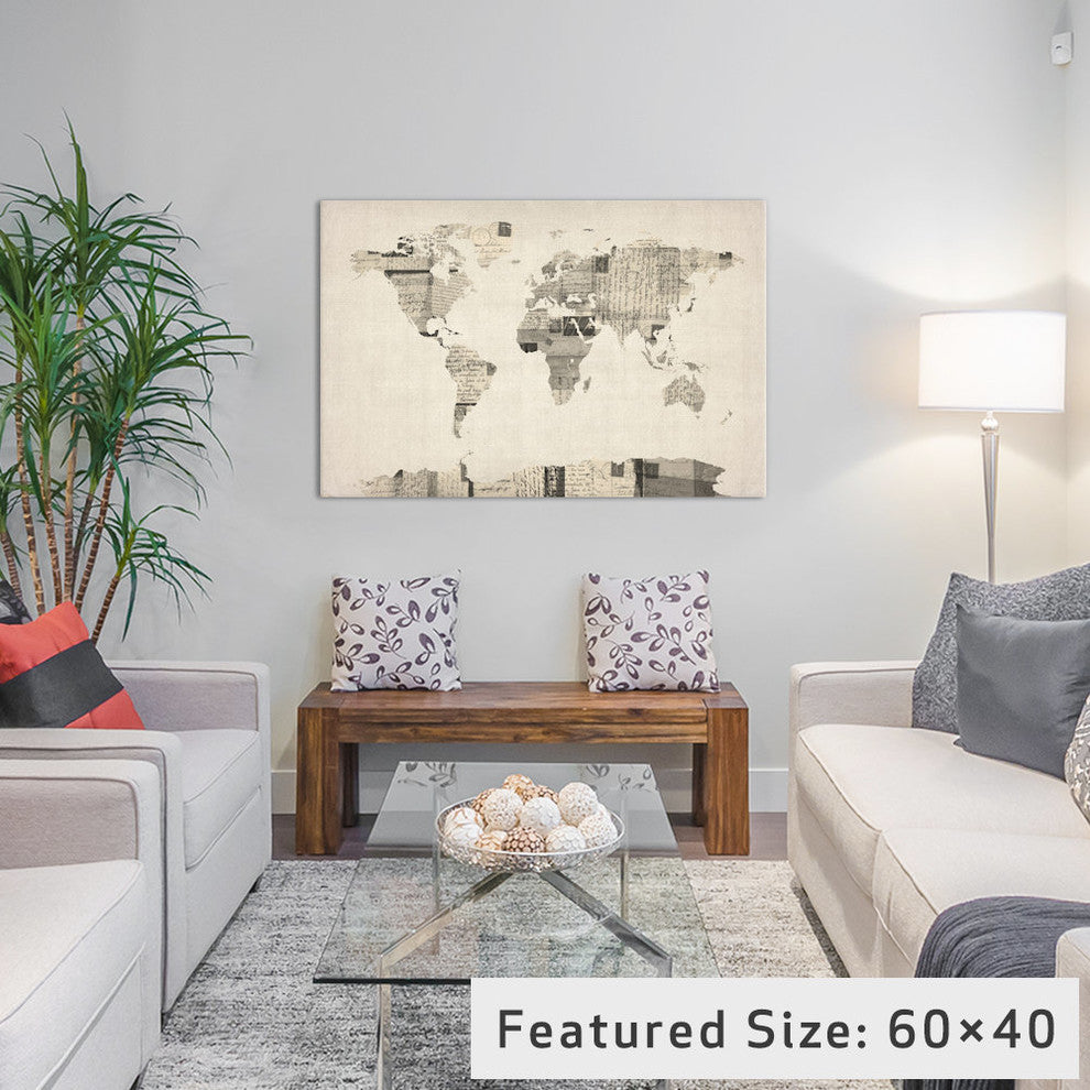 "Vintage Postcard World Map" Wrapped Canvas Print, 40x26x1.5