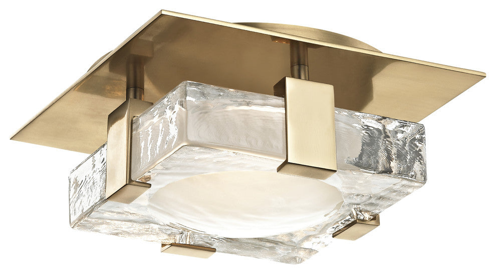 Bourne 8" LED Wall/Flush Mount, Aged Brass Finish, Etched Glass