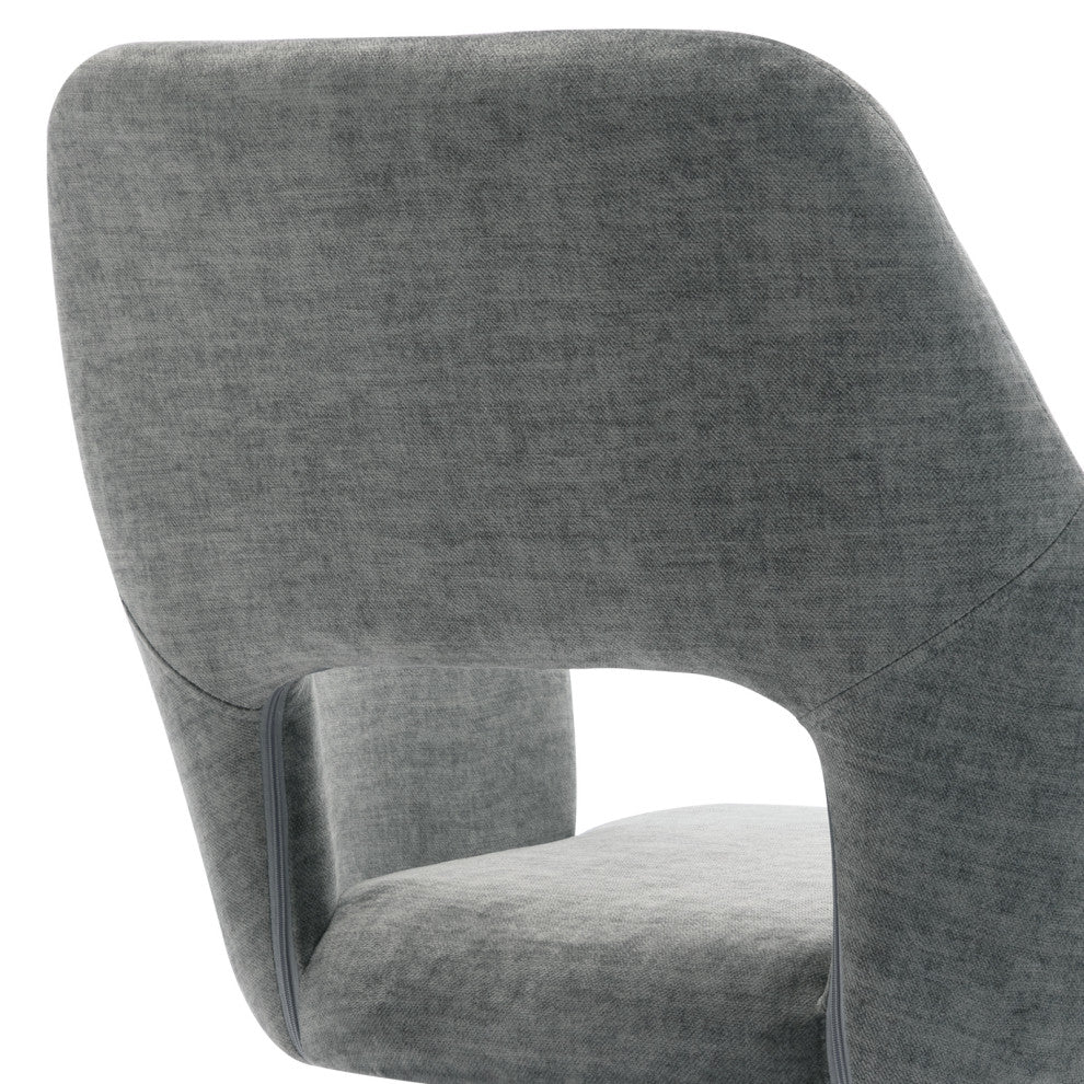 Open-Back Faux Linen Home Office Chair, Light Grey