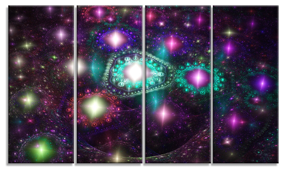 Far Bright Colorful Space Galaxy, Abstract Canvas Art Print, 48"x28", 4 Panels