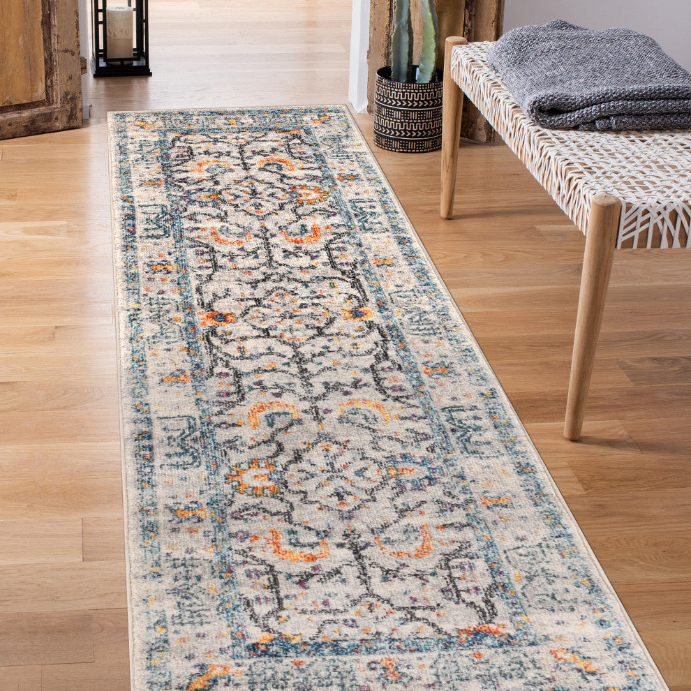 Montana Dyanne Runner, Ivory, 2'7" x 8', Bordered