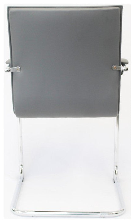 Modern Office Side Chair, Cantilever Chrome Base & Channel PU Leather Seat, Gray