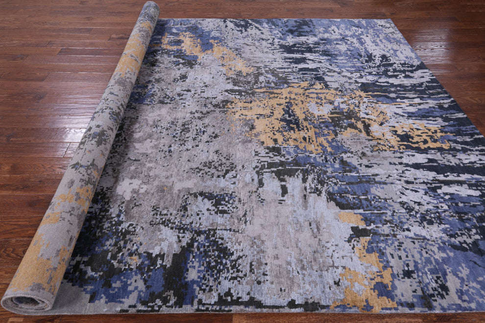 8' 10" X 12' 0" Wool and Silk Abstract Hand Knotted Rug Q9031