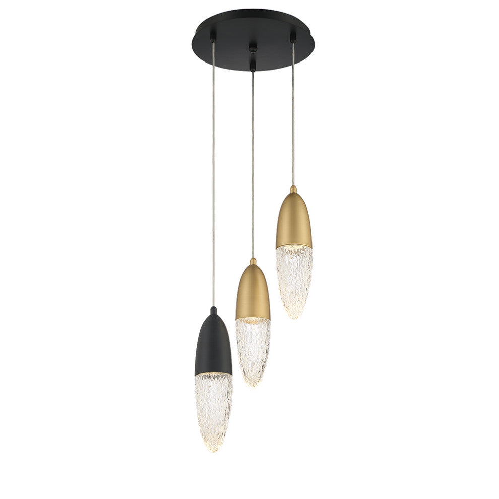 Ecrou 3-Light Chandelier, Mixed Black + Brass