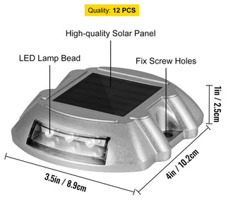 Solar Driveway Lights, Switch Button, Wireless, 6 LEDs, White, 12 Pieces