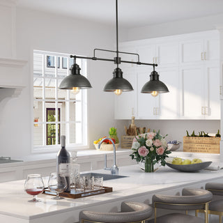 LALUZ 3-Light Linear Industrial Kitchen Island Lighting, Matte Black and Gray