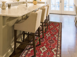 Fine Vintage Distressed Dash Red/Ivory Runner, 3'7 x 9'8