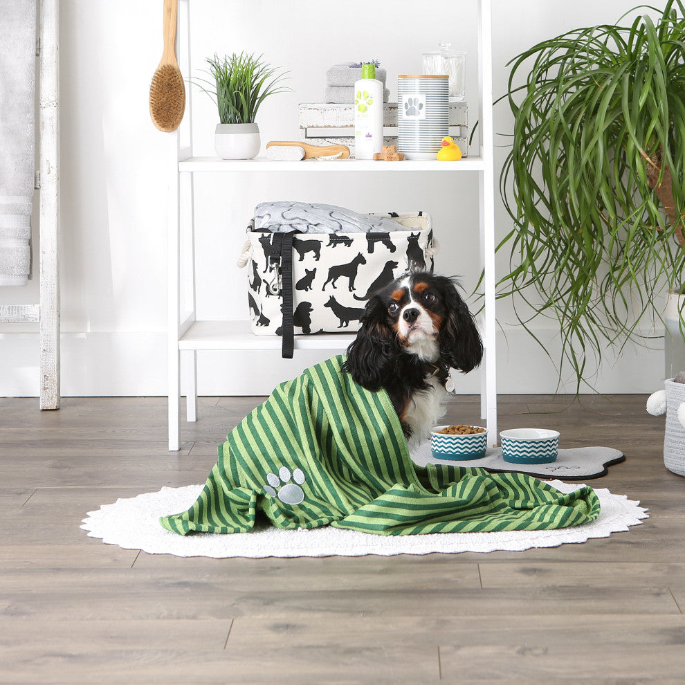 Hunter Green Stripe Embroidered Paw Pet Towel
