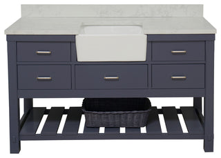 Charlotte 60" Bathroom Vanity, Marine Gray, Engineered Carrara, Single