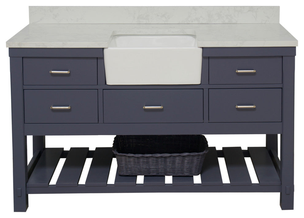 Charlotte 60" Bathroom Vanity, Marine Gray, Engineered Carrara, Single
