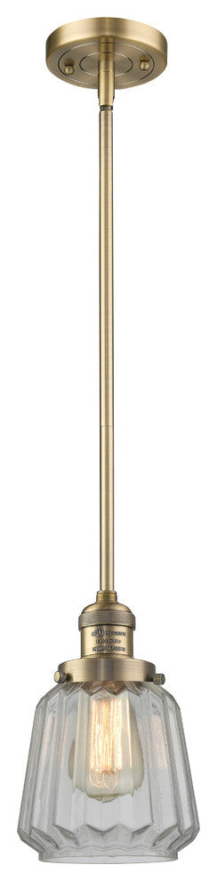 1-Light Chatham 6" Mini Pendant, Brushed Brass, Glass: Clear
