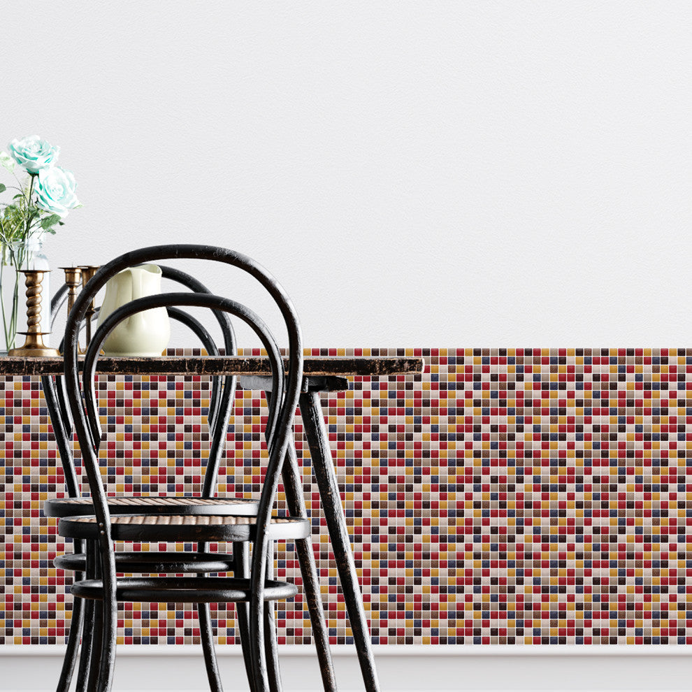 Cream Brown and Cherry Glitter Mosaic 3D Tile Sticker, Set of 12