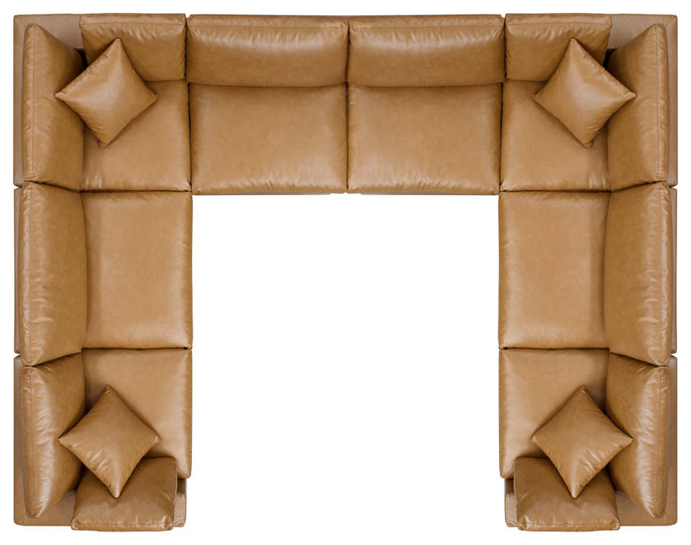 Sectional Sofa Set, Faux Vegan Leather, Tan, Modern, Living Lounge Hospitality