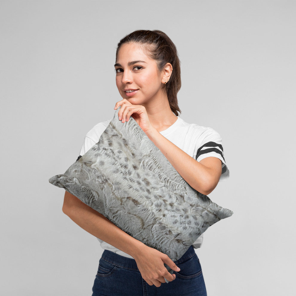 Plutus Taupe Lynx Faux Fur Luxury Throw Pillow, Taupe, 20" x 26" Standard