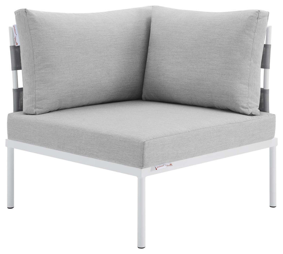Lounge Sectional Sofa Chair Table Set, Sunbrella, Aluminum, Gray, Outdoor