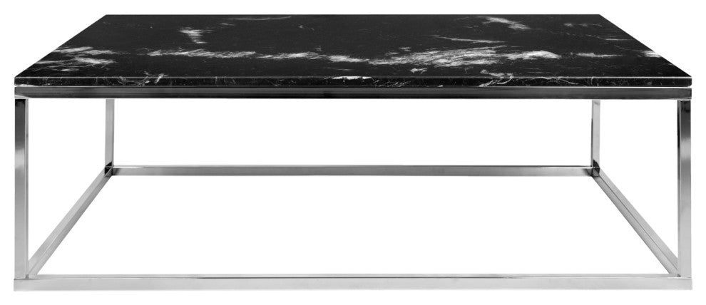 Modern Square Marble Top Coffee Table, White Marble/White Legs
