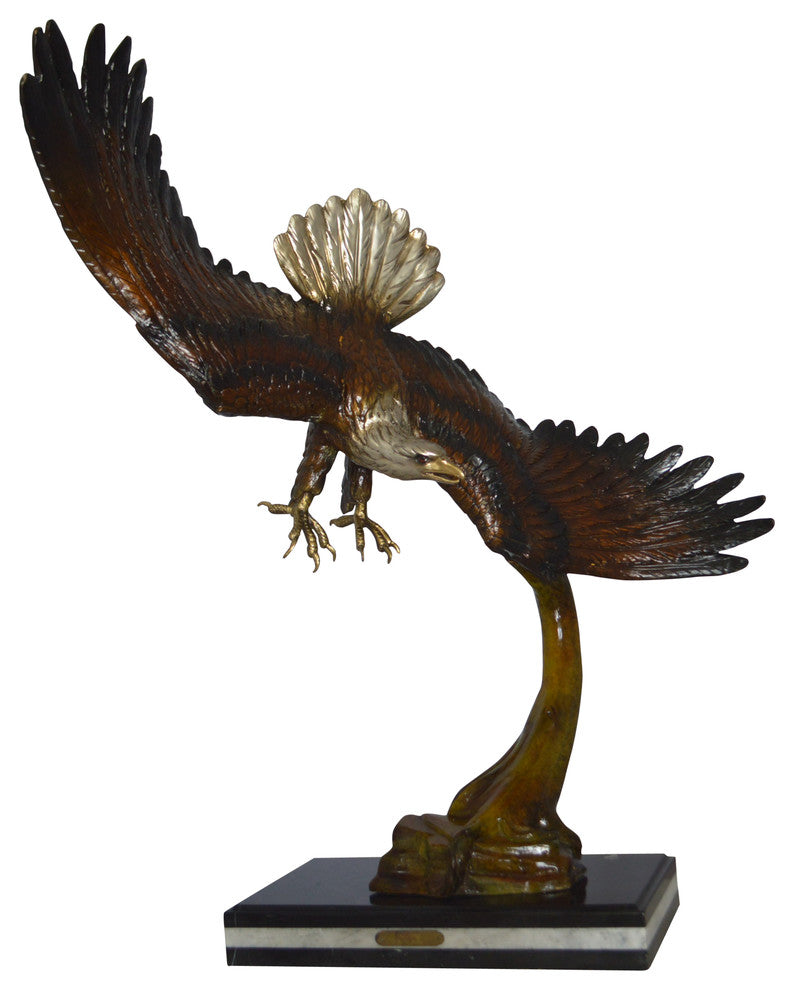 Eagle Soaring Bronze Statue by W Aribu -  Size: 35"L x 27"W x 38"H.